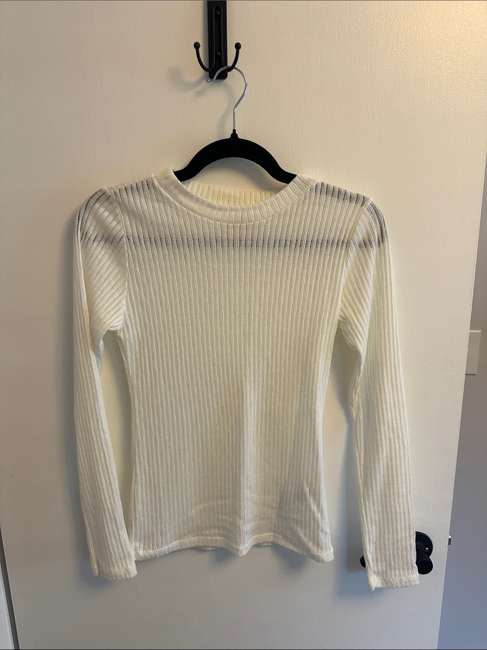 Anthropologie Cream Ribbed Long-Sleeve Tee